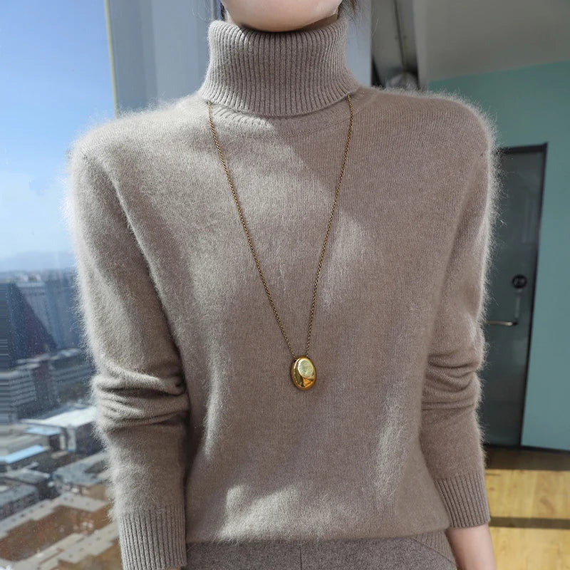 100% Mink Cashmere Top-Lapel Women Sweater Long-sleeves Fashion High-elasticity Sexy Winter Knitted Pullover Girl Tops 2024